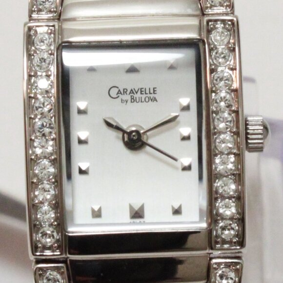 Caravelle Ladies Dress Watch By Bulova 56 Crystal Embedded Bezel & Bracelet 17mm - Picture 9 of 11